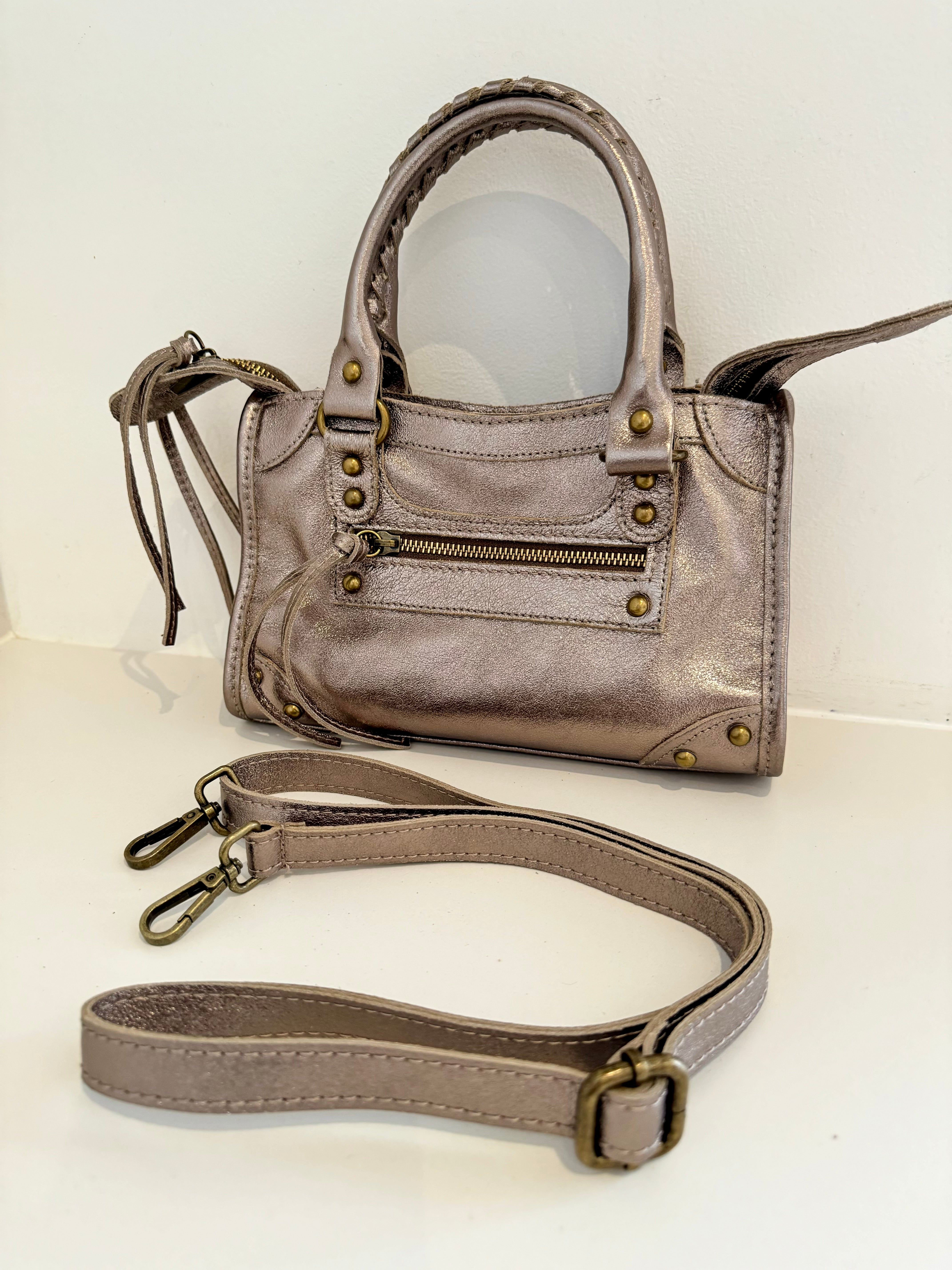 Sac Baby Saga Bronze en Cuir métallisé