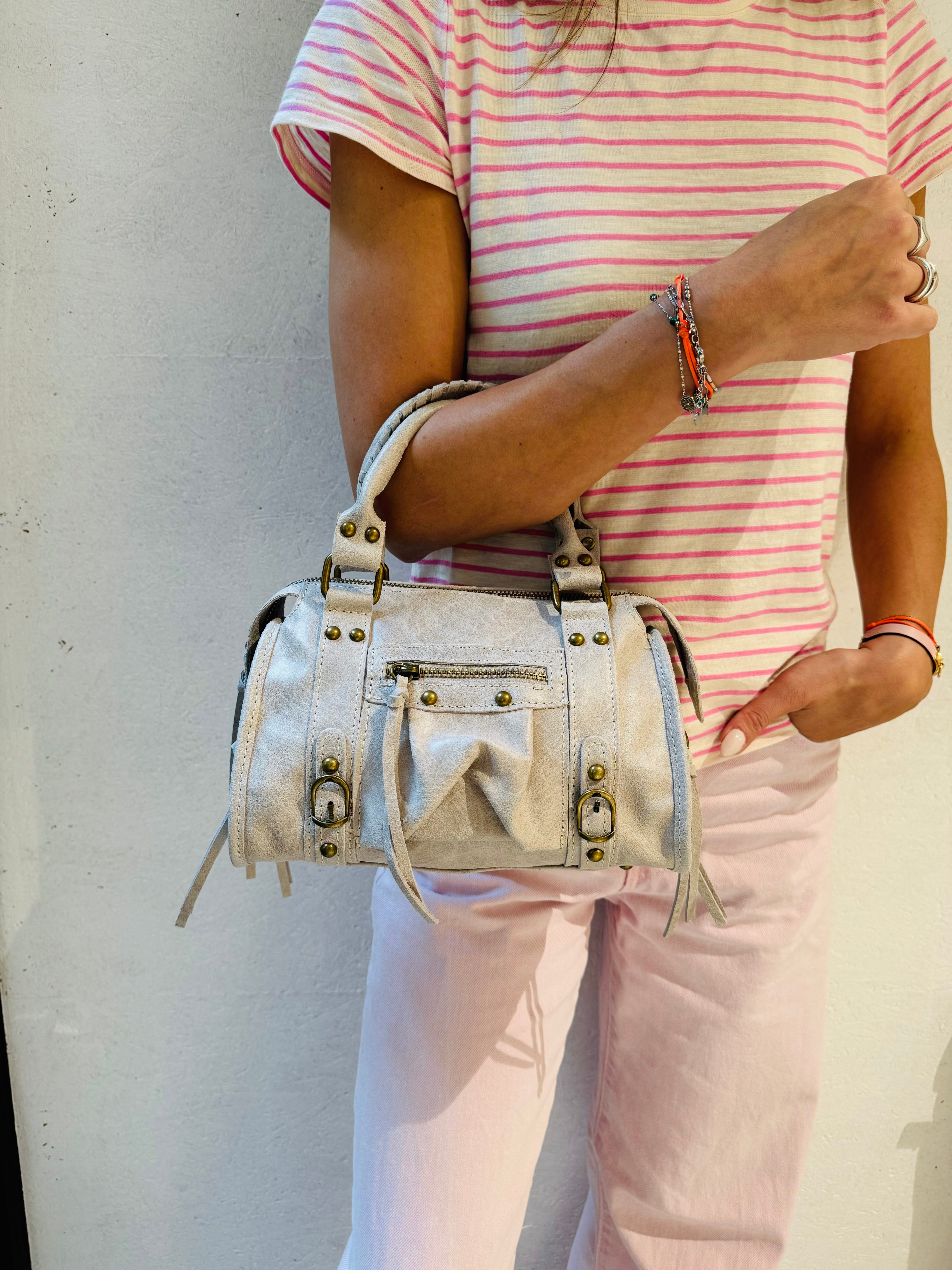 Sac Mini Baba Gris clair en Cuir