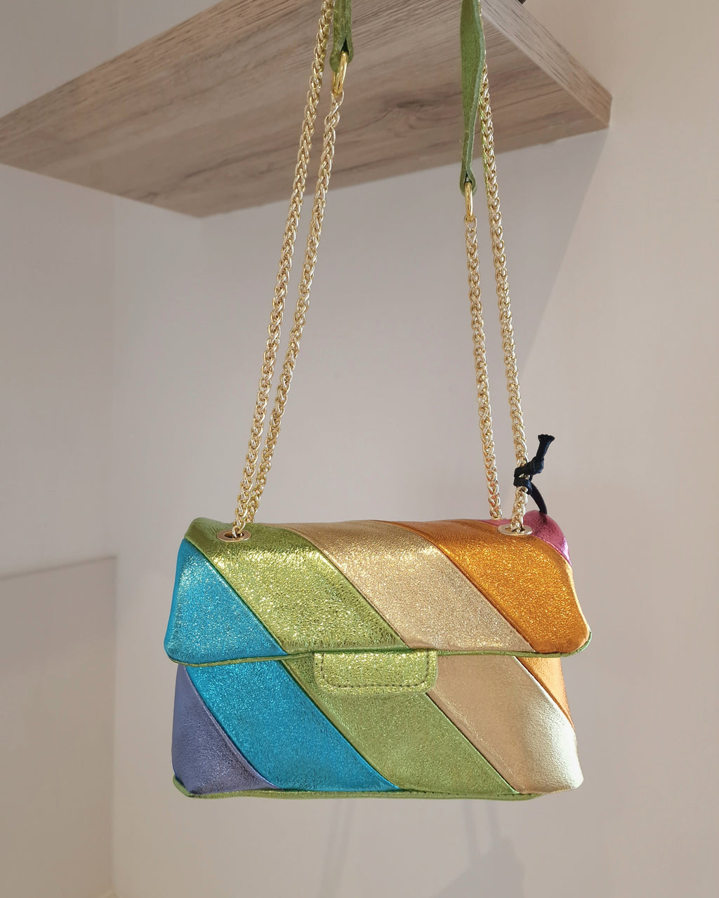 Sac Aurora Multicolore Bleu/Vert/Doré en Cuir