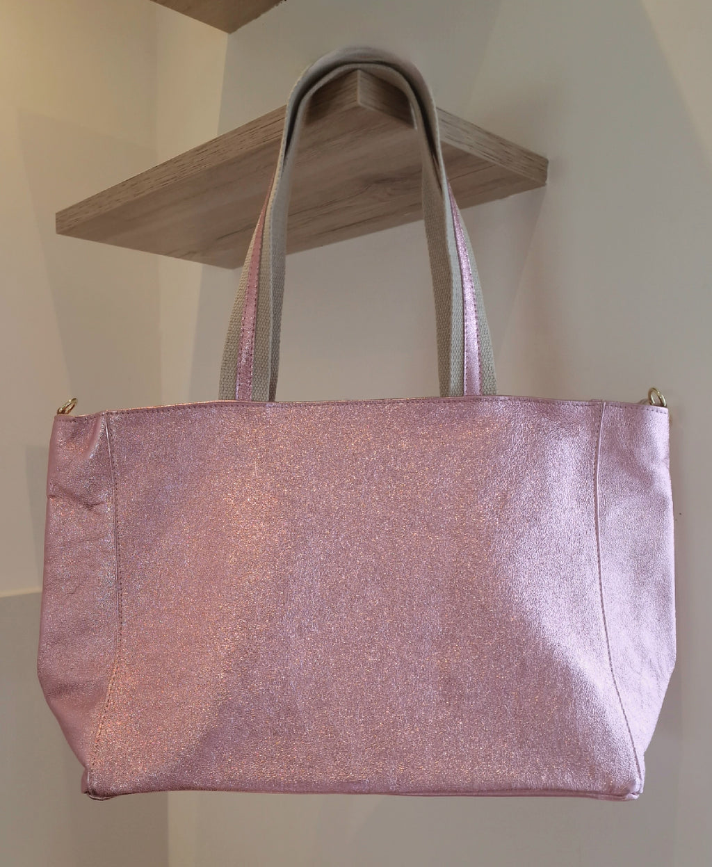 Sac Shopper Rose en Cuir métallisé