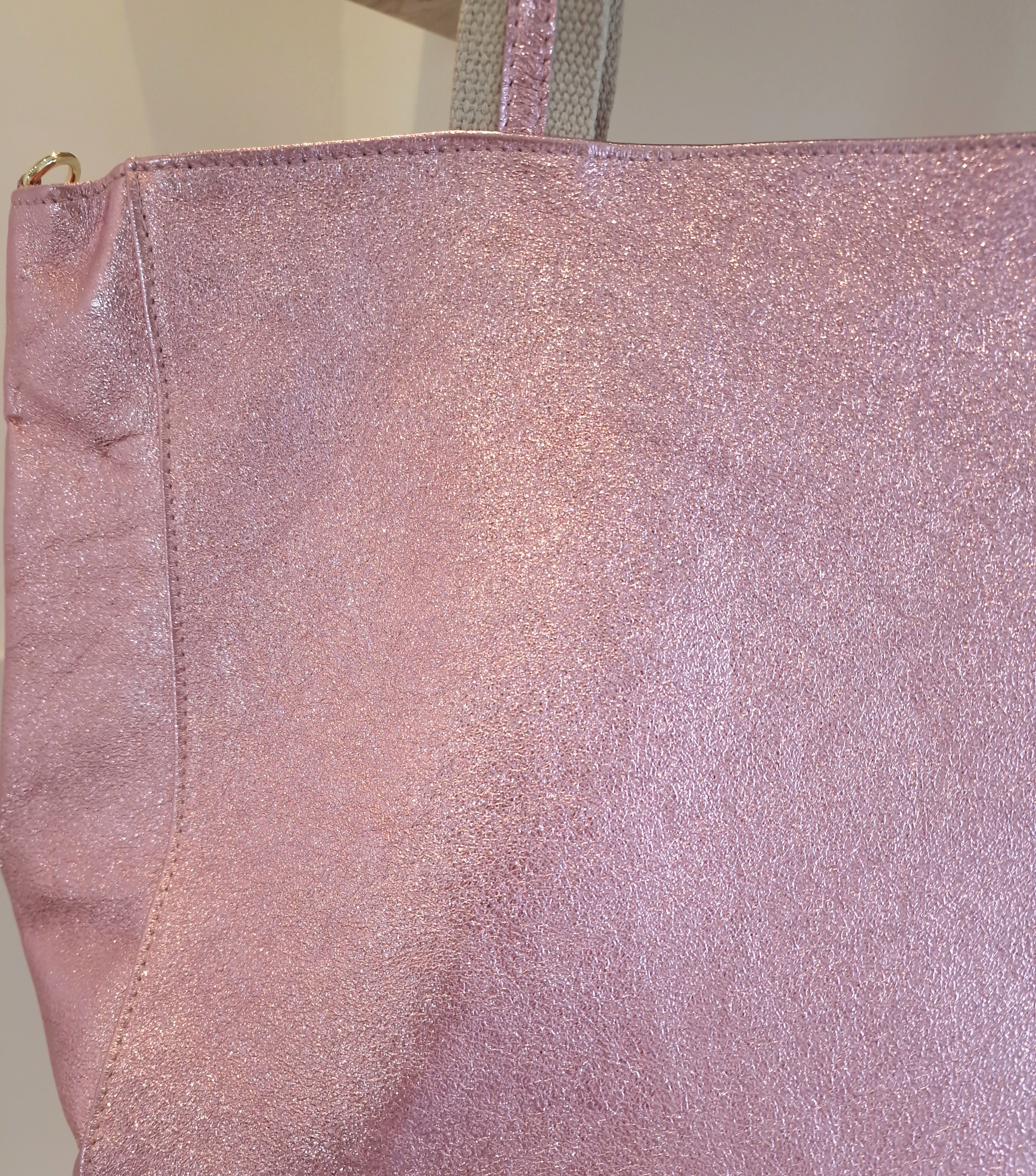 Sac Shopper Rose en Cuir métallisé