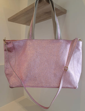 Sac Shopper Rose en Cuir métallisé