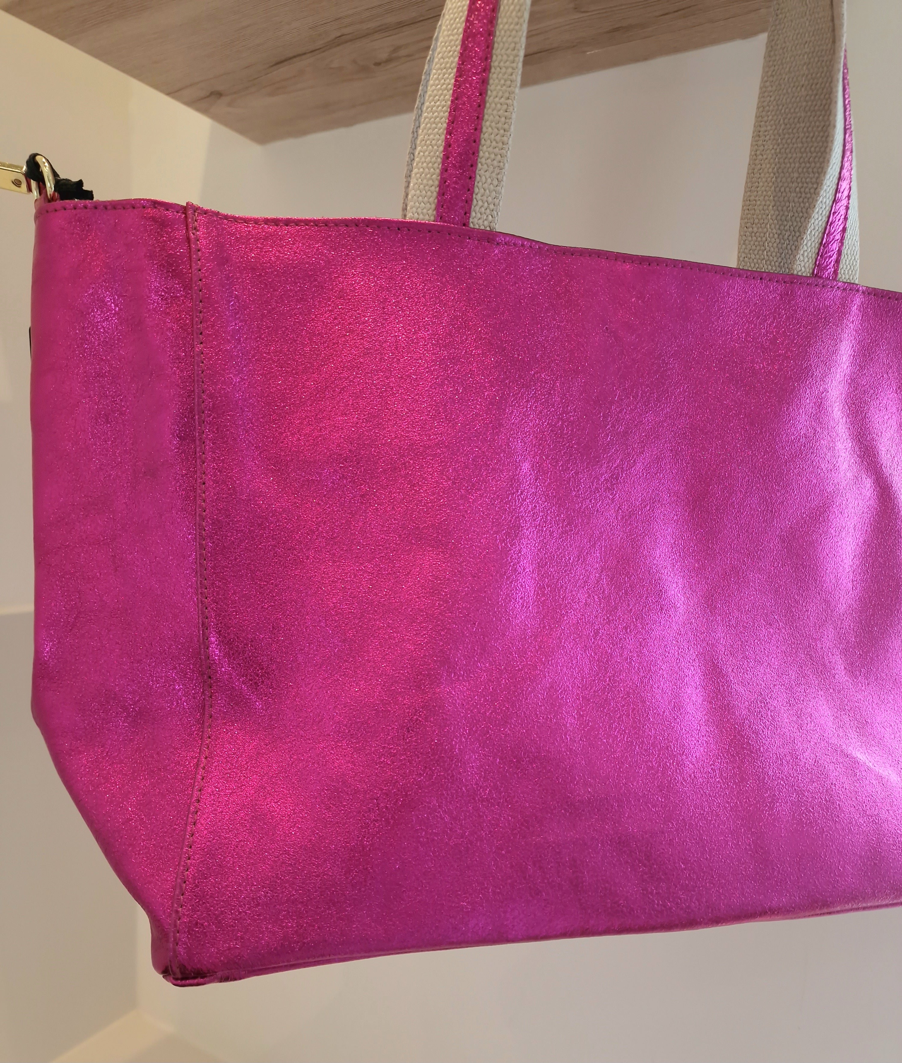 Sac Shopper Rose Fuchsia en Cuir métallisé