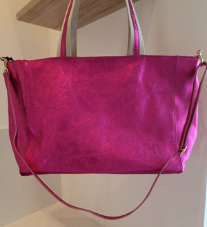 Sac Shopper Rose Fuchsia en Cuir métallisé